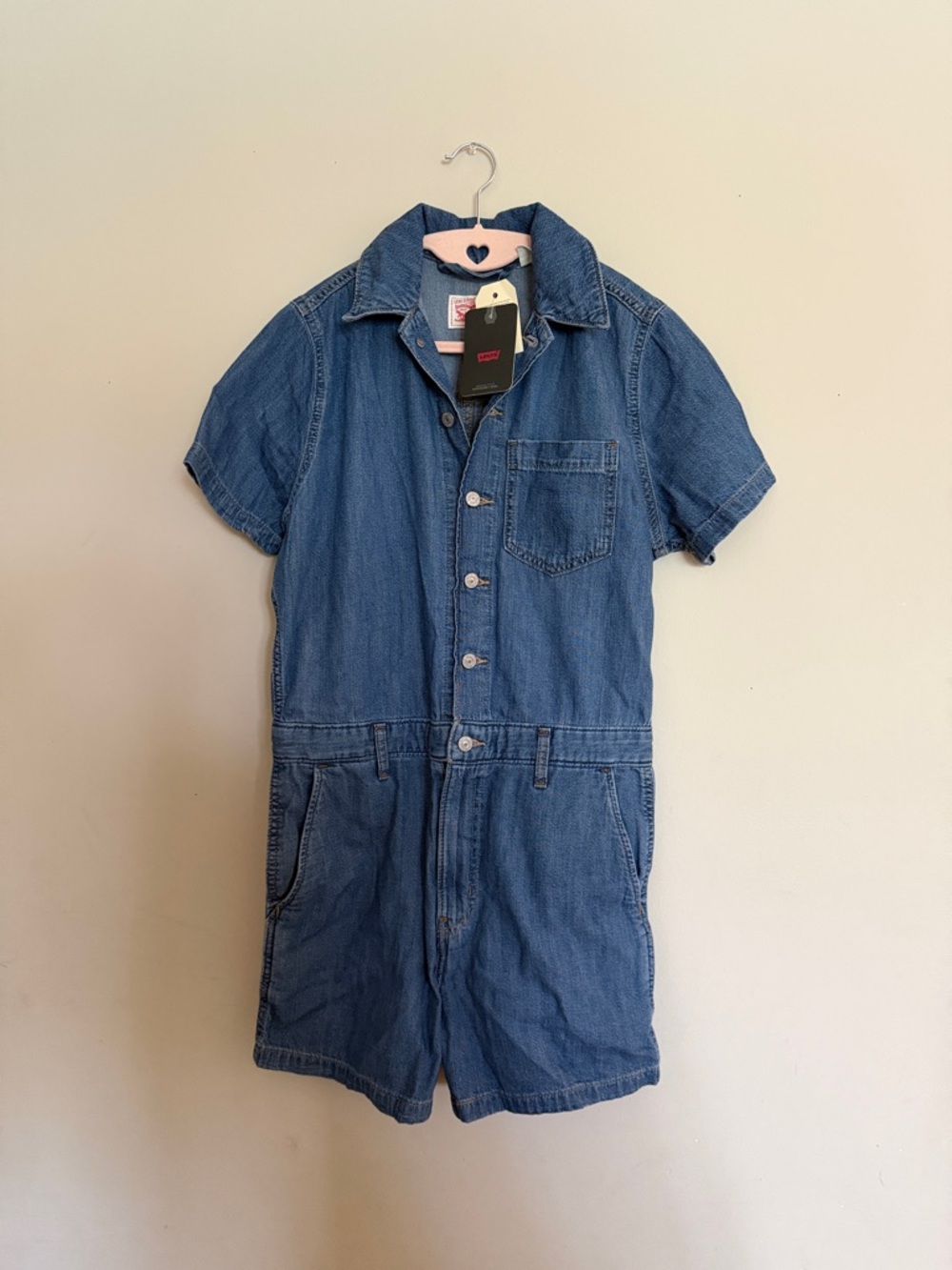 NWT! Levi's Blue Denim Short Sleeve Collared Button Down Jean Romper